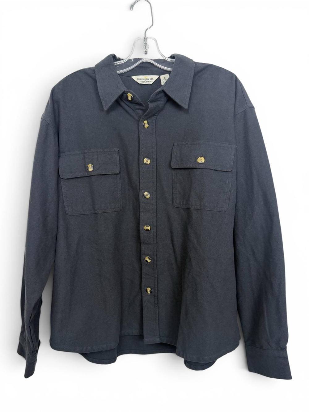 Kennington Ltd Single Needle Cotton Flannel Shirt Jacket Size Large Grey